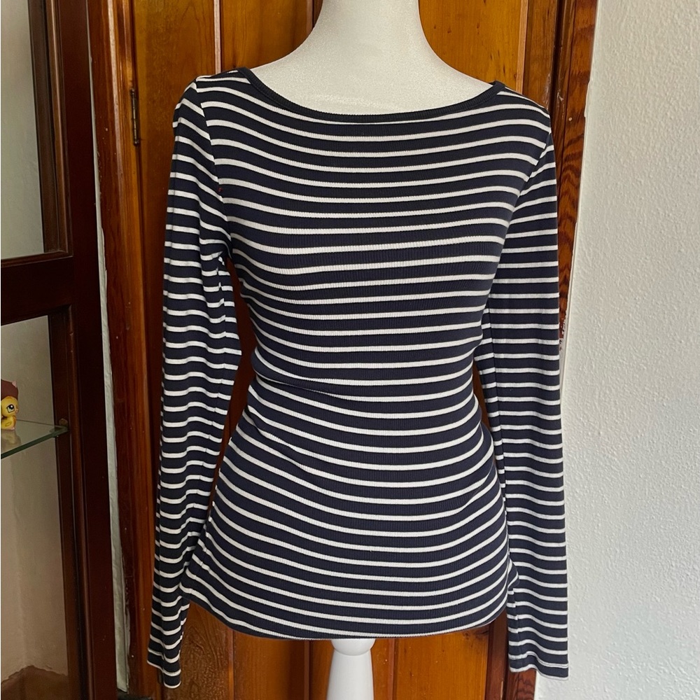 Old Navy White Navy Stripped Long Sleeve Top Size S